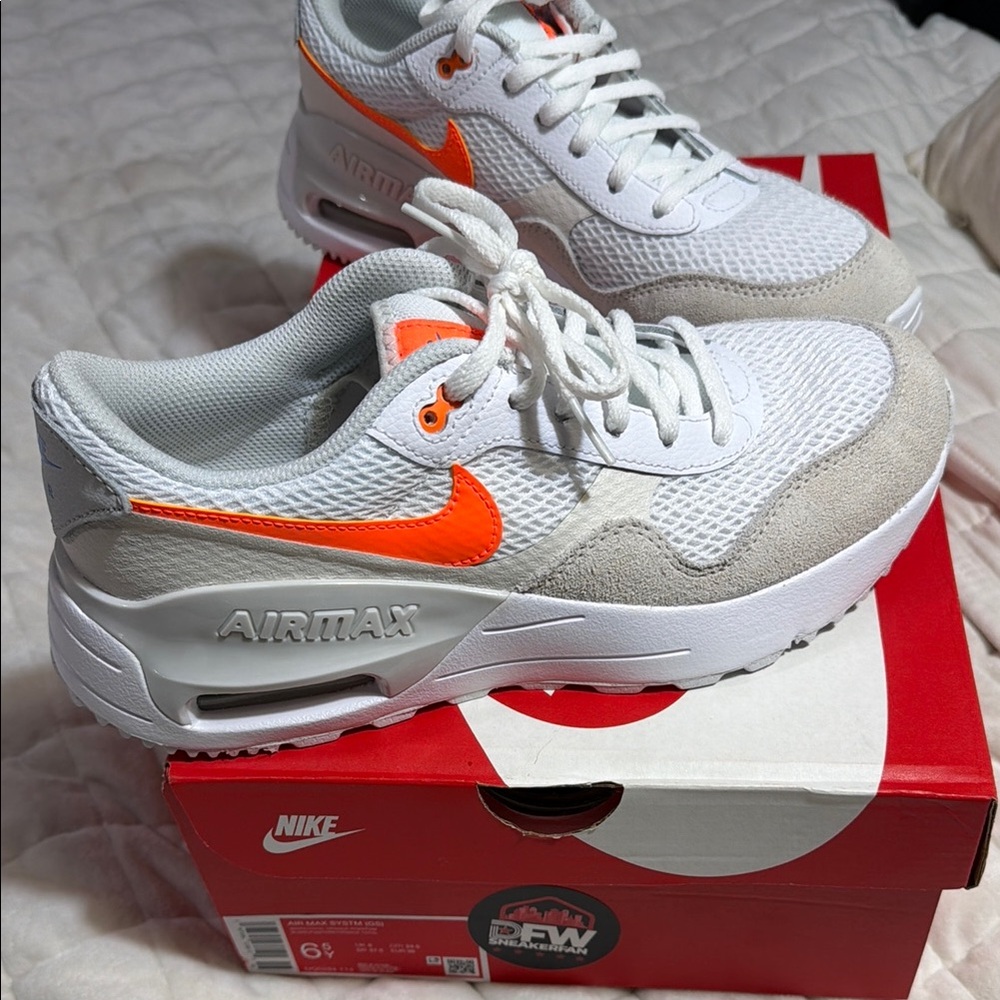 Nike Air Max White Sneakers with Bright Orange Swoosh